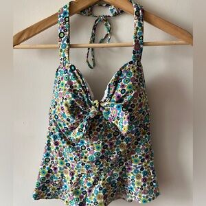 Coco Rave Floral Print Halter Bathing Suit Top M 34 C